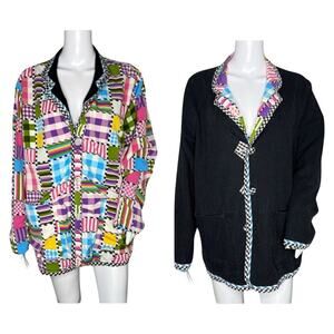 Koos of Course‎ Jacket Womens 1X Black Multi Patchwork Reversible Colorful Fun